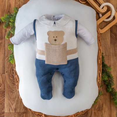  Saída de Maternidade Theodoro Liso - Azul Jeans e Bege